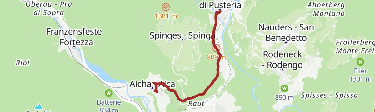 Route map: From Aicha/Aica to the Stöcklvater Church in Mühlbach/ rio di Pusteria